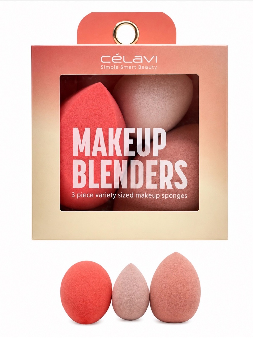 Celavi Coral & Nude Makeup Blenders - 3 Piece Sponge Set NEW PC